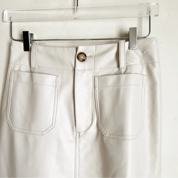 Anthropologie MAEVE Elegant Bone Vegan Leather Maxi Skirt - Picture 6 of 7